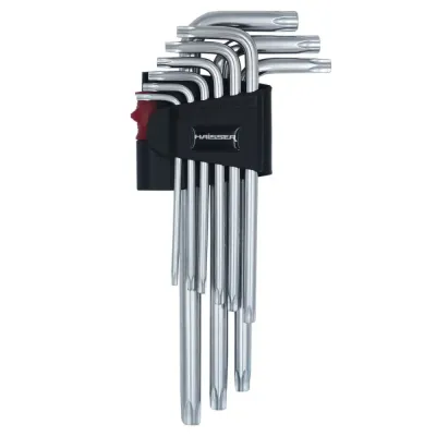 Набір Г-подібних ключів TORX з отвором 9 од., Т10-50, HAISSER
